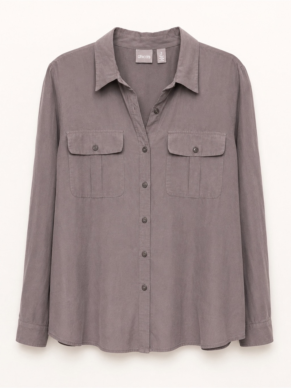 Chico’s Size 3 Taupe Utility Button-Up Shirt Roll-Tab Sleeves